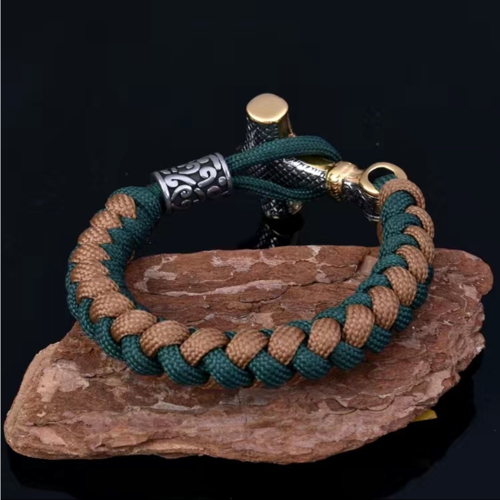 Viking Stainless Steel/550 Cord and Thor's Hammer Bracelet - Picture 2 of 6